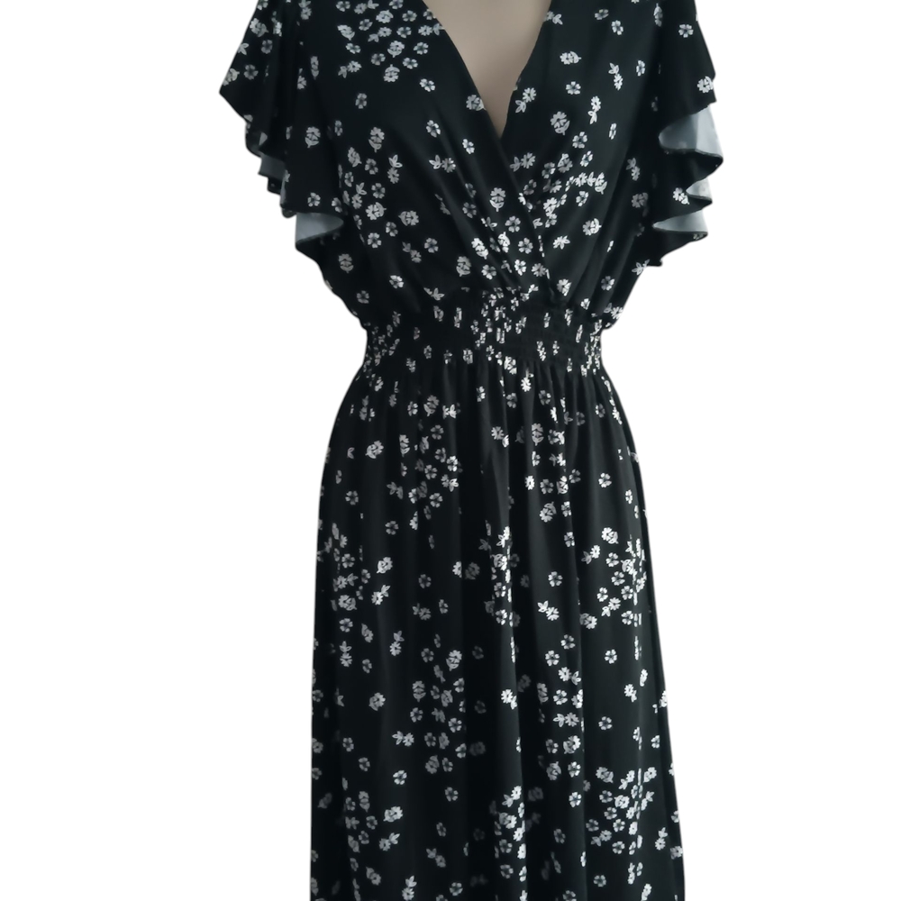 Elegant Black Floral Midi Dress